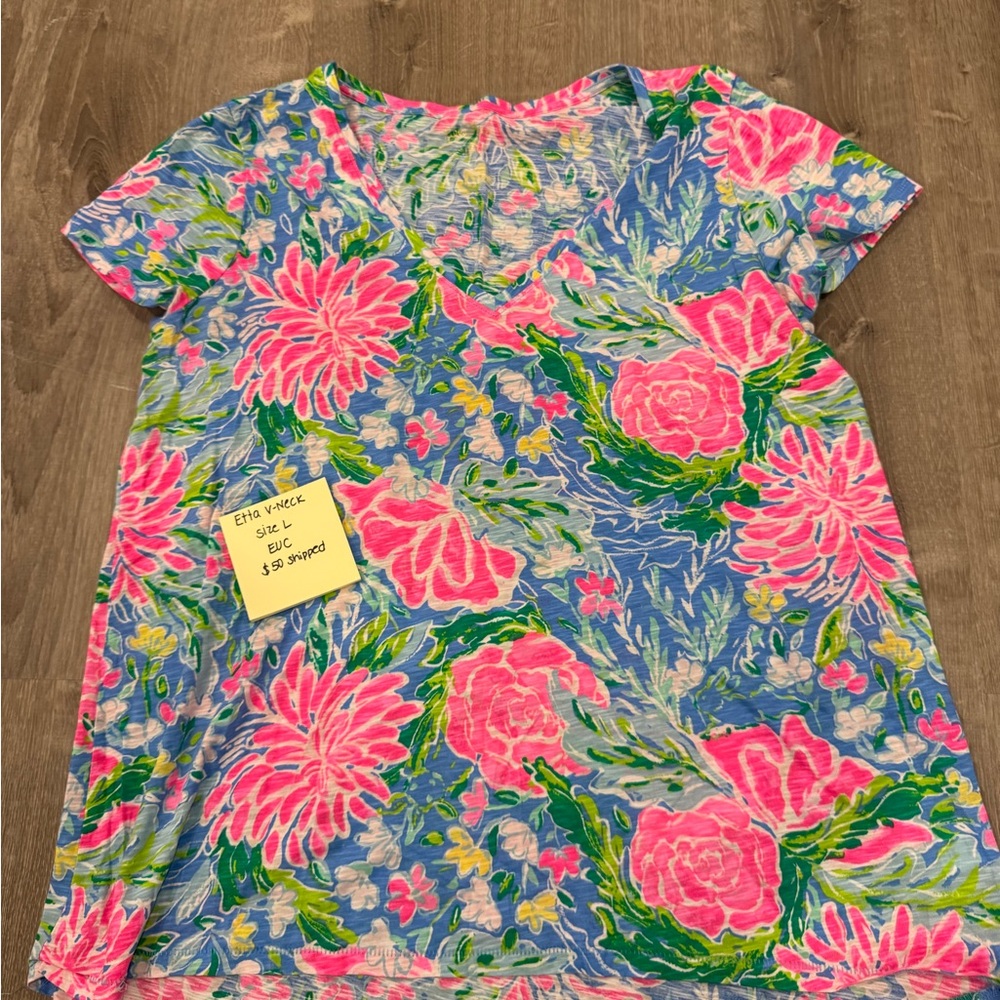 Lilly Pulitzer Blue and Pink Short Sleeve Etta Tee